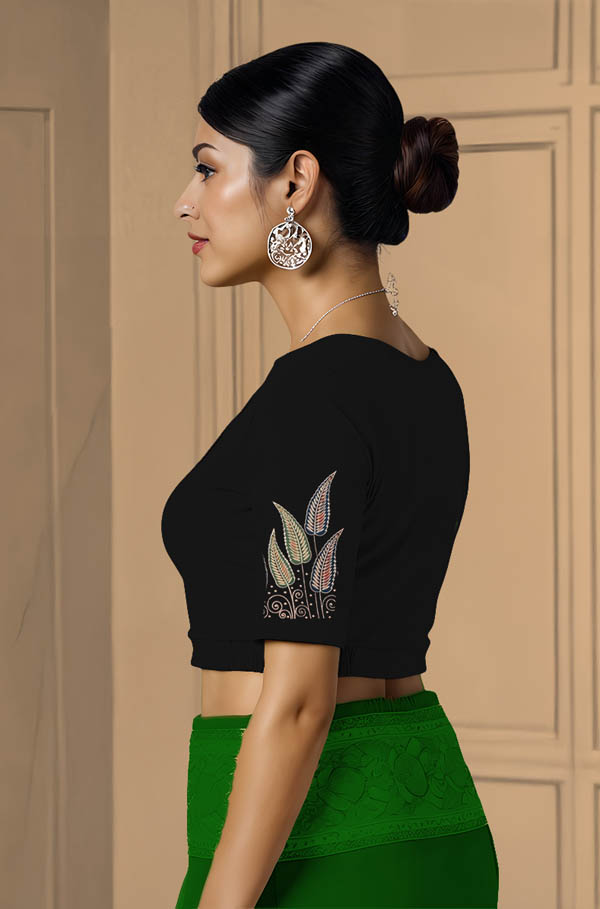 Left Sleeve View plain-back-elbow-sleeves-sleeve-black-sleeve_left-abstact-leaves-border-horizontal-sleeve-left