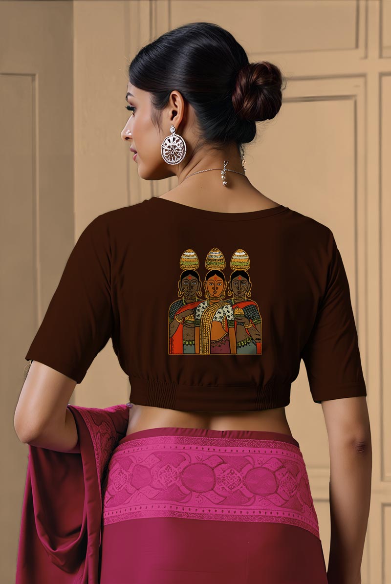 Back View plain-back-elbow-sleeves-sleeve-coffee-brown-back-3-women