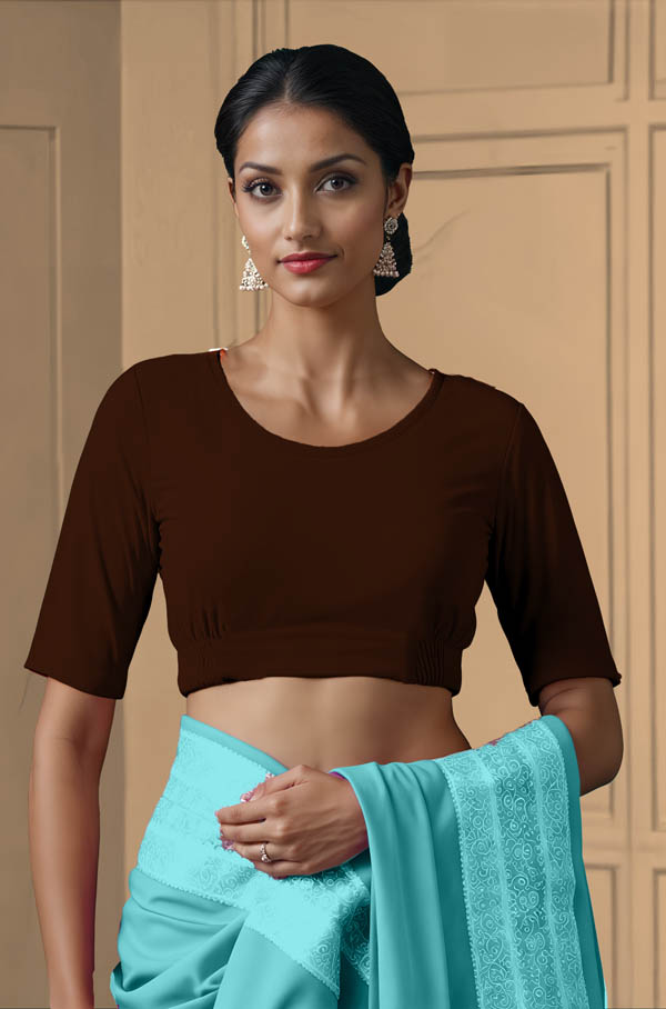 Front View plain-back-elbow-sleeves-sleeve-coffee-brown-front-plain-front