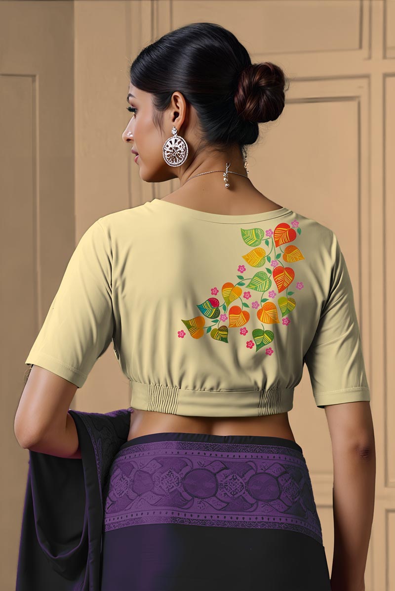 Back View plain-back-elbow-sleeves-sleeve-cream-back-money-plant-back