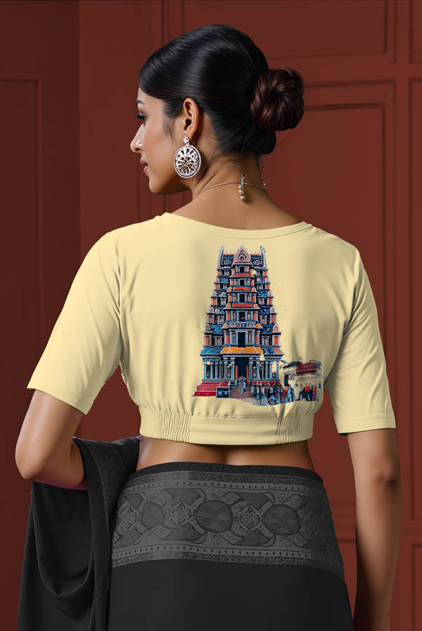 Back View plain-back-elbow-sleeves-sleeve-cream-back-night-gopuram-back