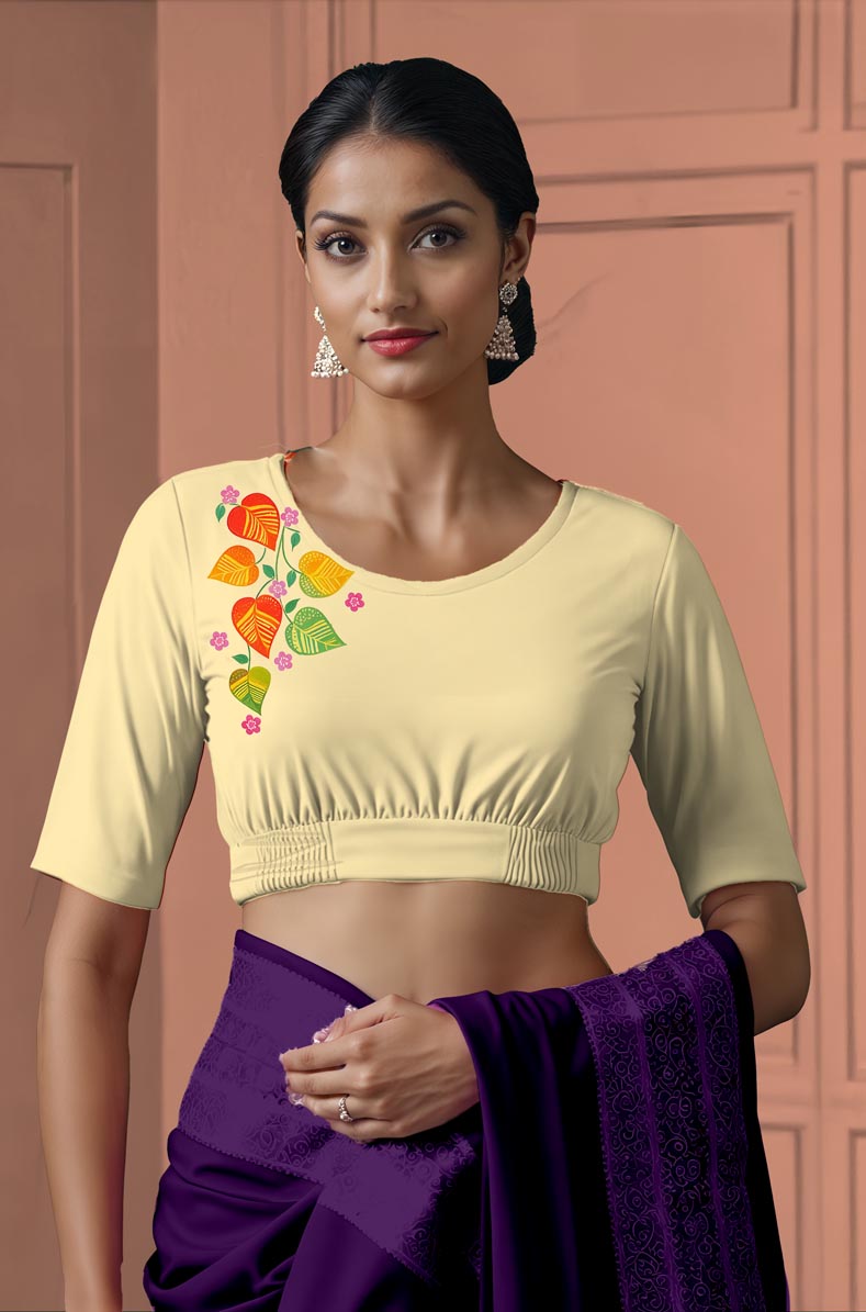 Front View plain-back-elbow-sleeves-sleeve-cream-front-money-plant-front