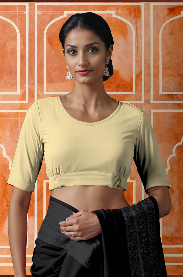 Front View plain-back-elbow-sleeves-sleeve-cream-front-plain-front