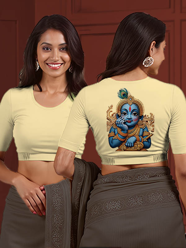 Back View plain-back-elbow-sleeves-sleeve-cream-main-front-plain-front-back-baby-krishna-blue-back