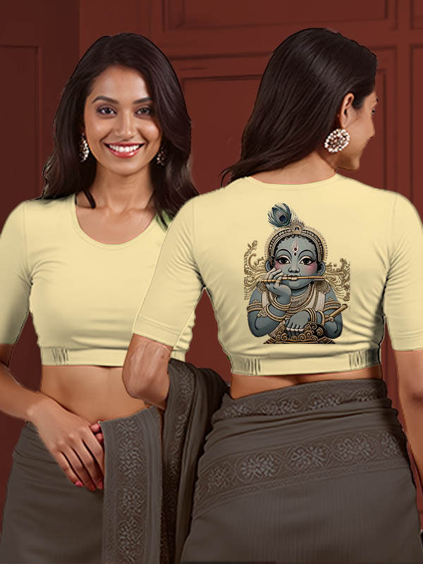 Back View plain-back-elbow-sleeves-sleeve-cream-main-front-plain-front-back-baby-krishna-grey-back