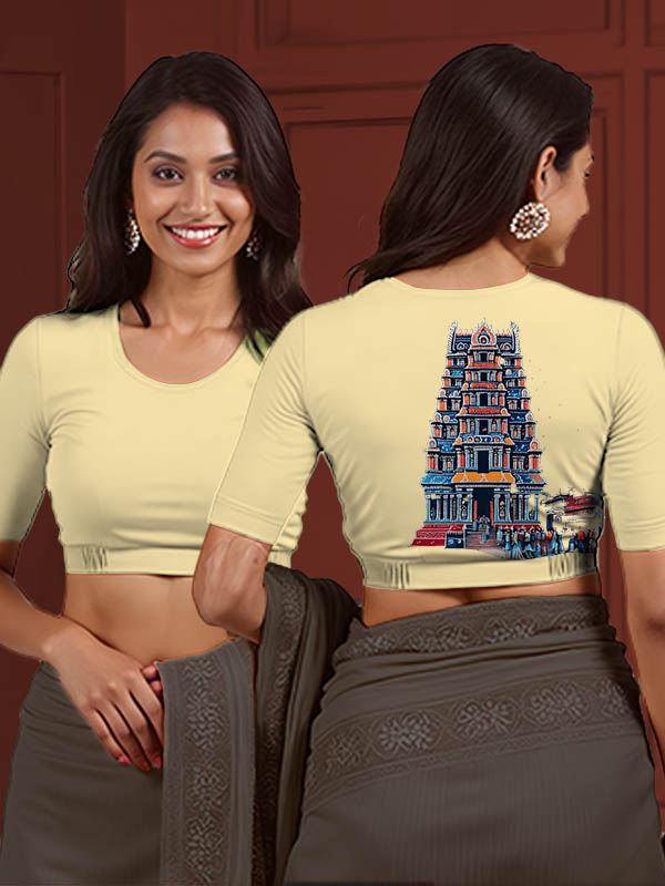 Back View plain-back-elbow-sleeves-sleeve-cream-main-front-plain-front-back-night-gopuram-back