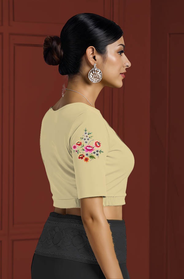 Right Sleeve View plain-back-elbow-sleeves-sleeve-cream-sleeve_right-flower-vine-sleeve-right