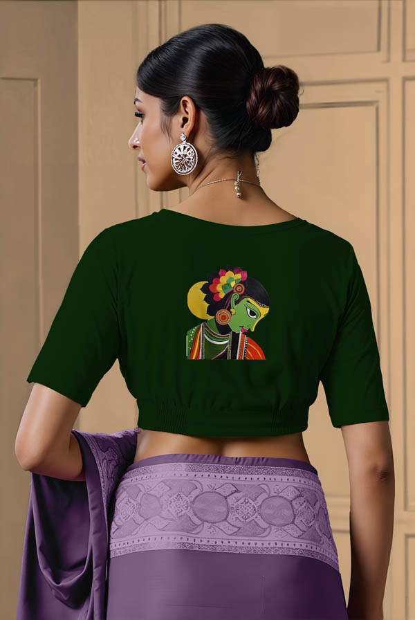 Back View plain-back-elbow-sleeves-sleeve-dark-green-back-tribal-woman