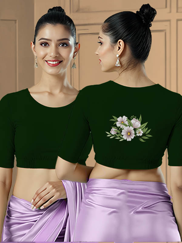 Back View plain-back-elbow-sleeves-sleeve-dark-green-main-front-plain-front-back-white-florals