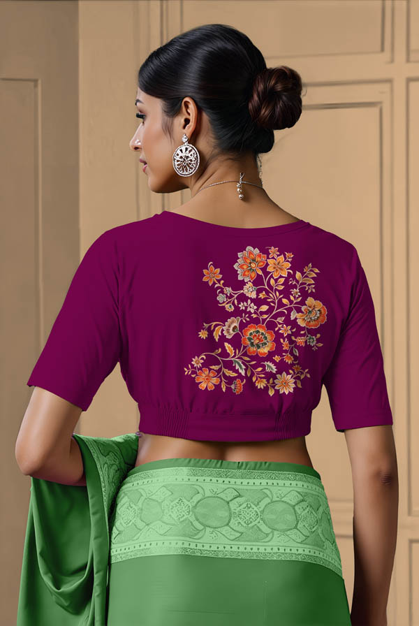 Back View plain-back-elbow-sleeves-sleeve-dark-pink-back-orange-chintz-back