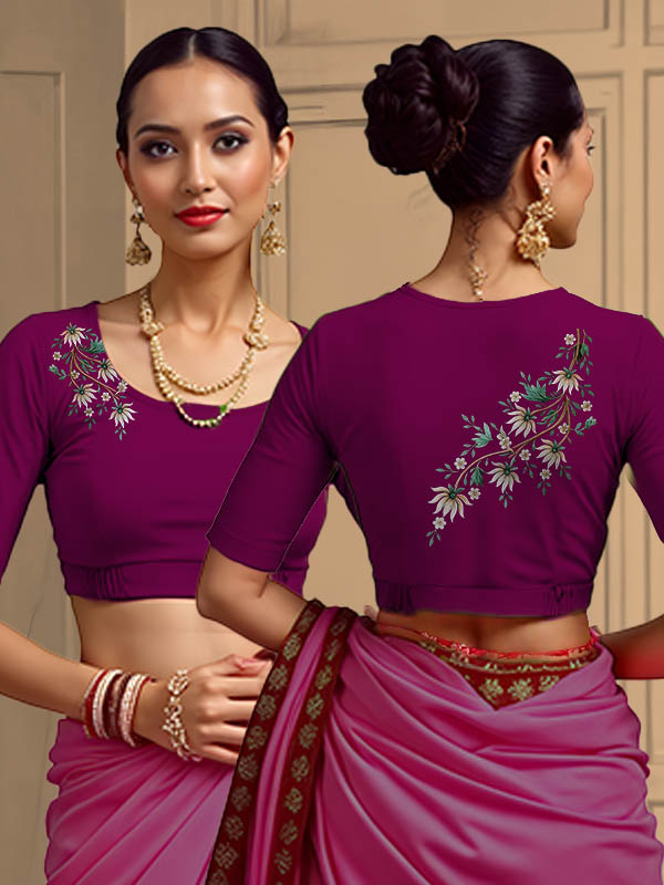 Back View plain-back-elbow-sleeves-sleeve-dark-pink-main-front-green-white-floral-front-back-green-white-floral-back