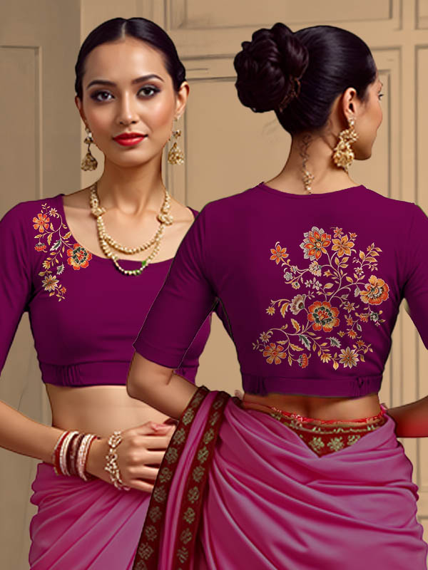 Back View plain-back-elbow-sleeves-sleeve-dark-pink-main-front-orange-chintz-front-back-orange-chintz-back