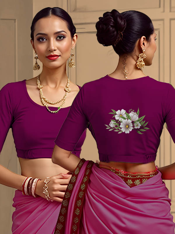 Back View plain-back-elbow-sleeves-sleeve-dark-pink-main-front-plain-front-back-white-florals