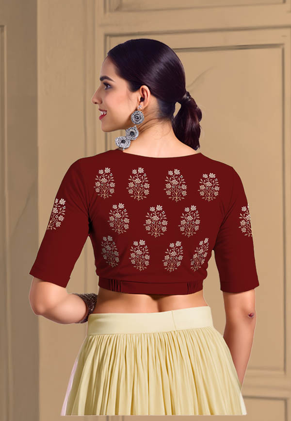 Back View plain-back-elbow-sleeves-sleeve-dark-red-back-cream-butta-back