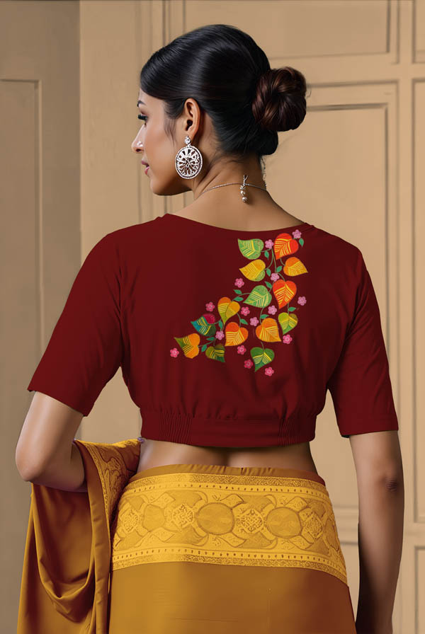 Back View plain-back-elbow-sleeves-sleeve-dark-red-back-money-plant-back