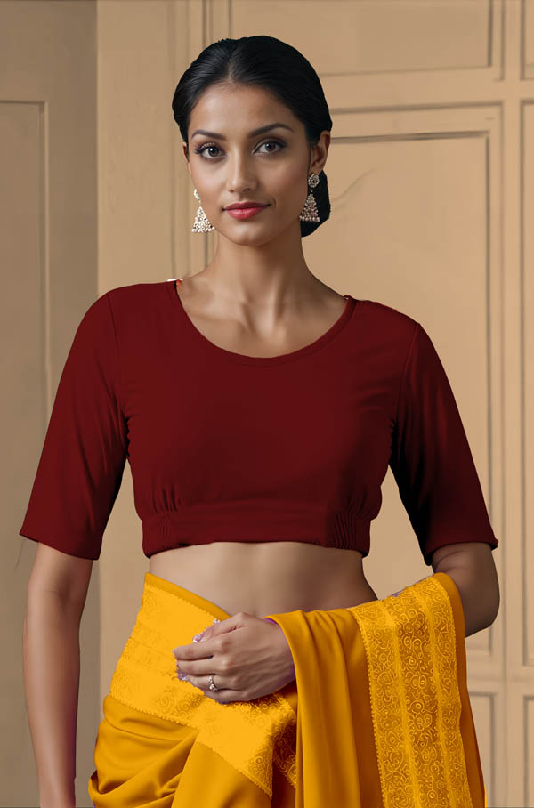 Front View plain-back-elbow-sleeves-sleeve-dark-red-front-plain-front