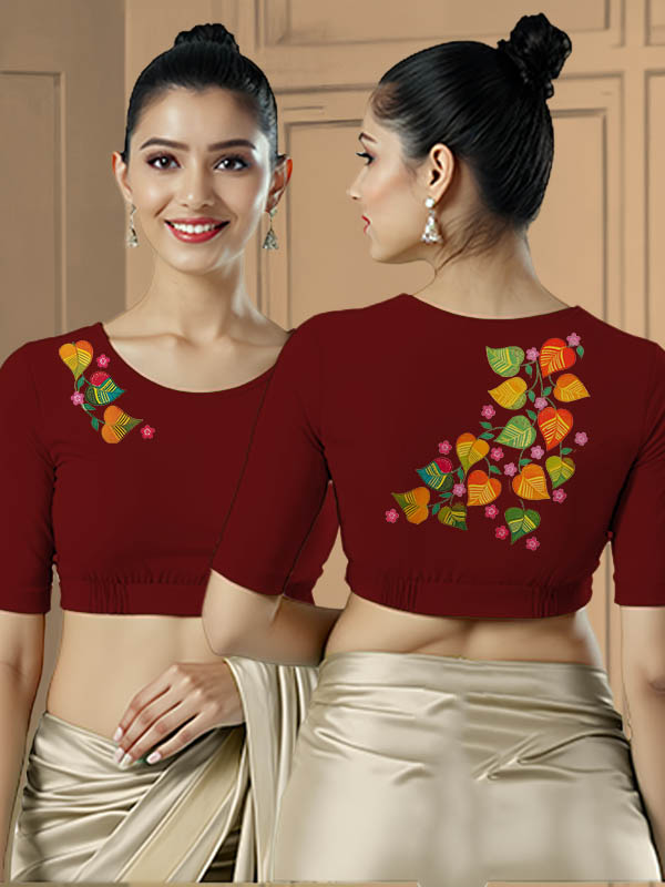 Back View plain-back-elbow-sleeves-sleeve-dark-red-main-front-money-plant-front-back-money-plant-back