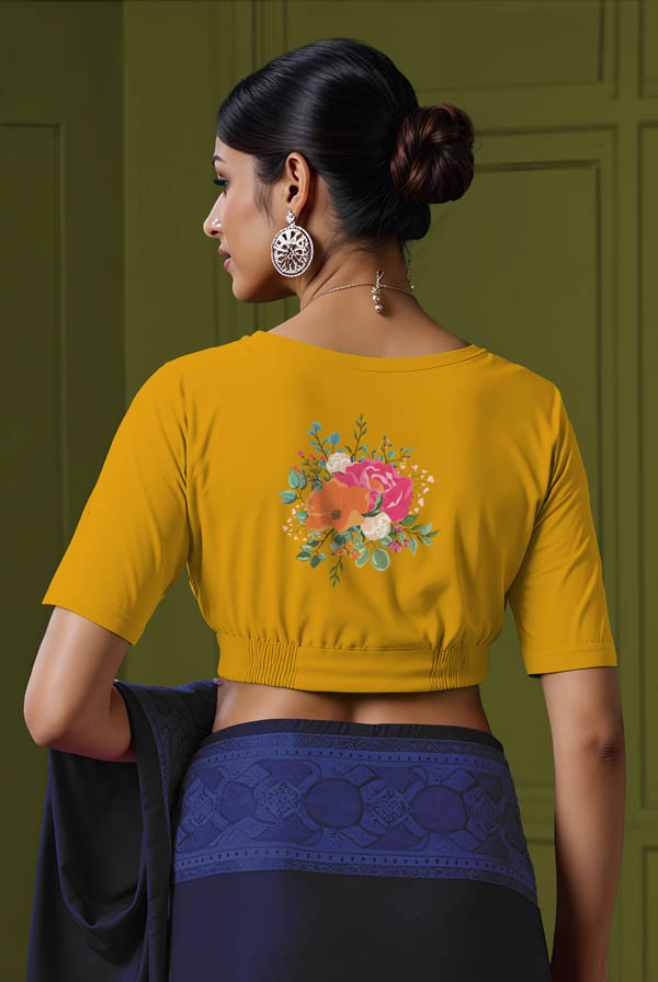 Back View plain-back-elbow-sleeves-sleeve-deep-yellow-back-flower-1
