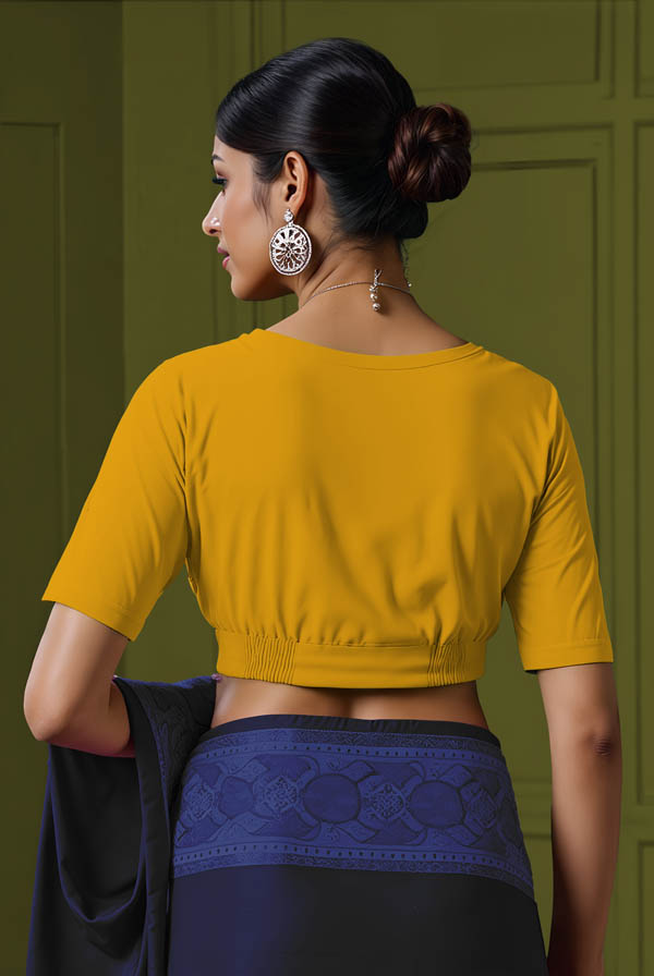 Back View plain-back-elbow-sleeves-sleeve-deep-yellow-back-plain-back