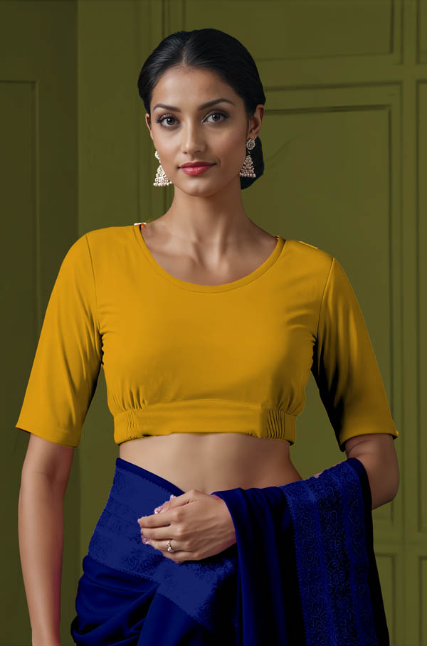 Front View plain-back-elbow-sleeves-sleeve-deep-yellow-front-plain-front