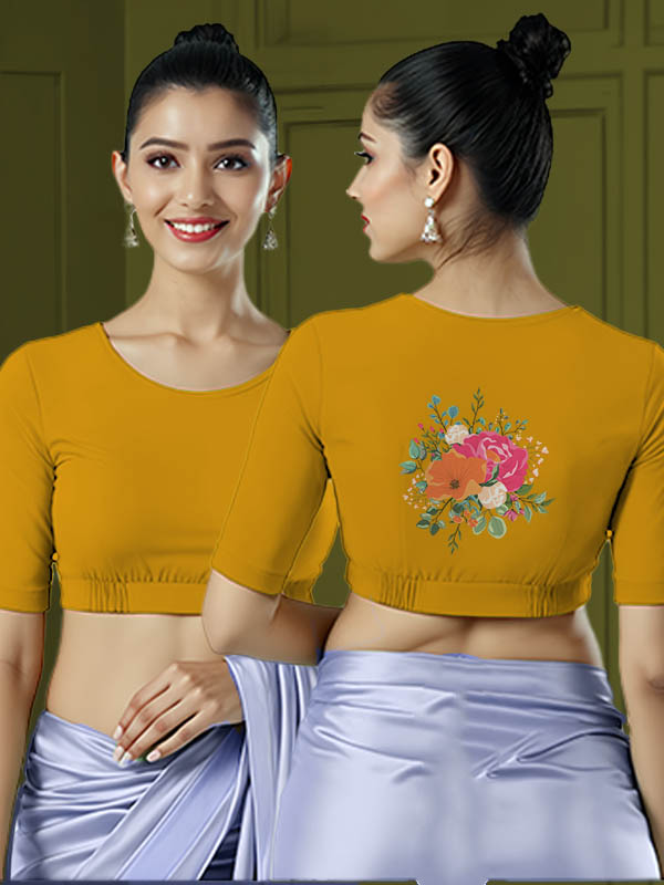 Back View plain-back-elbow-sleeves-sleeve-deep-yellow-main-front-plain-front-back-flower-1