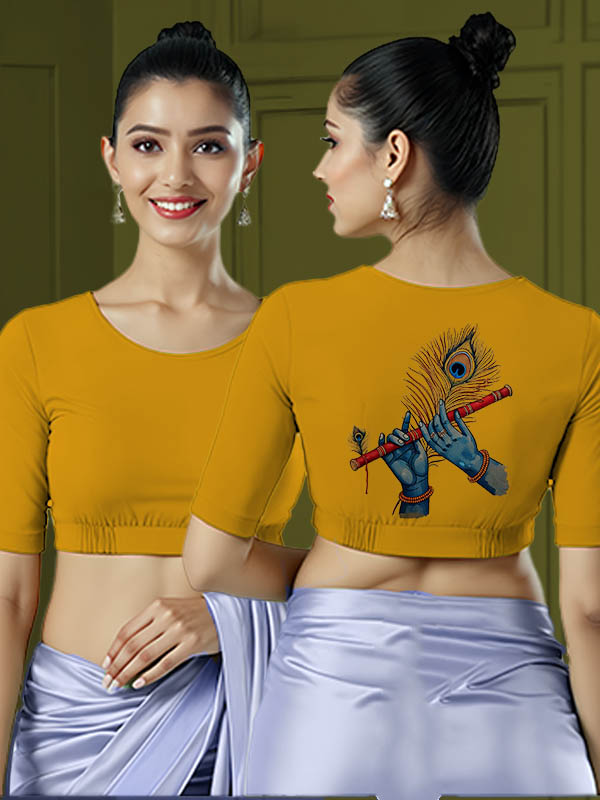 Back View plain-back-elbow-sleeves-sleeve-deep-yellow-main-front-plain-front-back-krishna-flute-feather-back