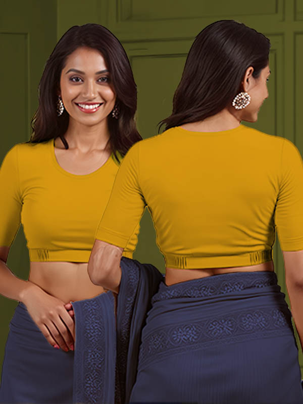 Back View plain-back-elbow-sleeves-sleeve-deep-yellow-main-front-plain-front-back-plain-back