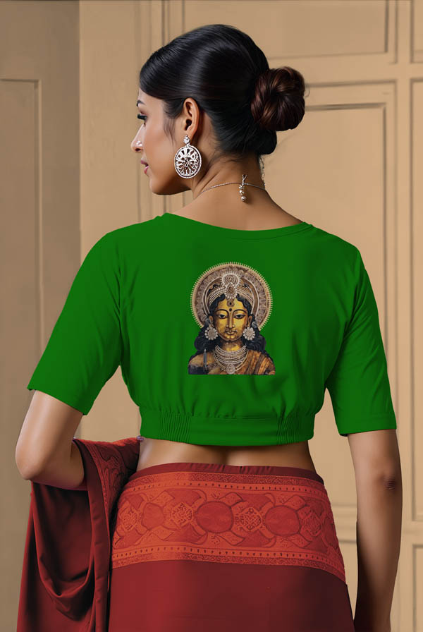 Back View plain-back-elbow-sleeves-sleeve-forest-green-back-bronze-woman