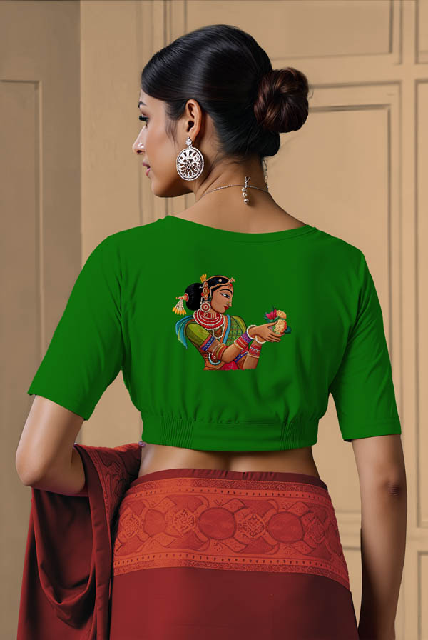 Back View plain-back-elbow-sleeves-sleeve-forest-green-back-folk-woman-2-back