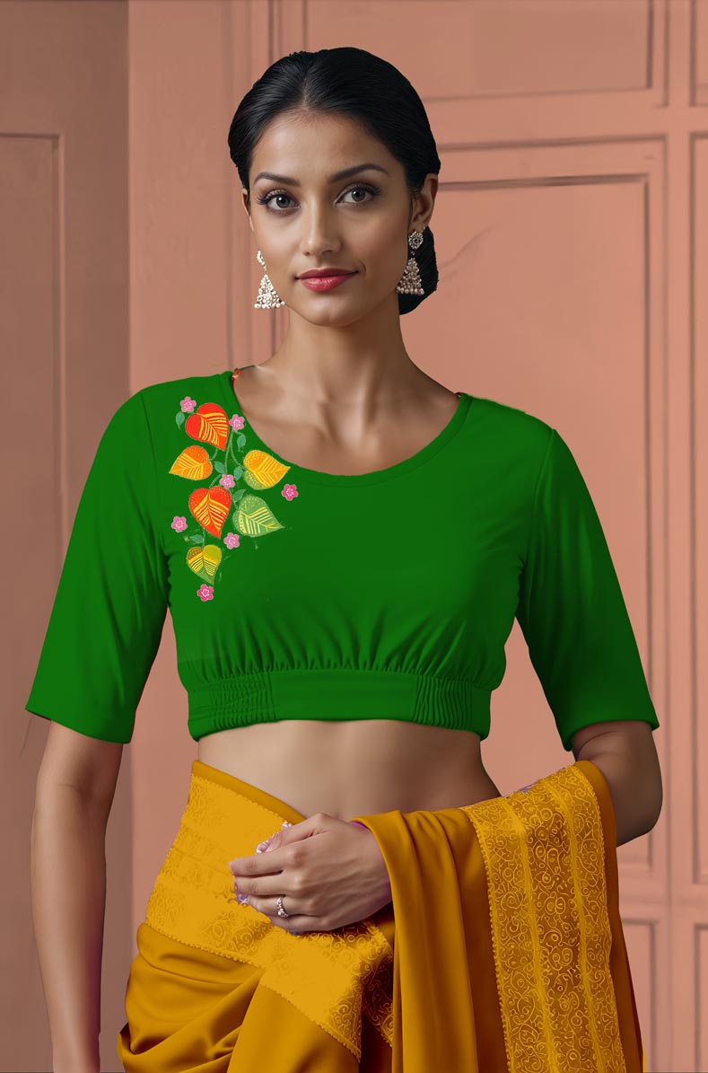 Front View plain-back-elbow-sleeves-sleeve-forest-green-front-money-plant-front