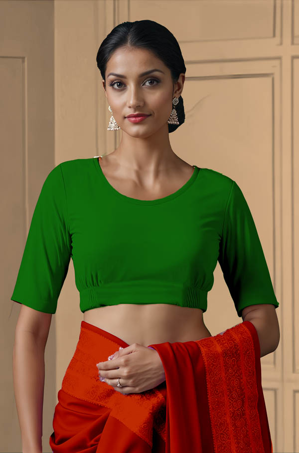 Front View plain-back-elbow-sleeves-sleeve-forest-green-front-plain-front