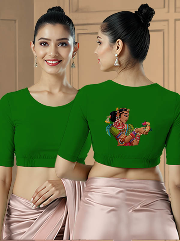Back View plain-back-elbow-sleeves-sleeve-forest-green-main-front-plain-front-back-folk-woman-2-back