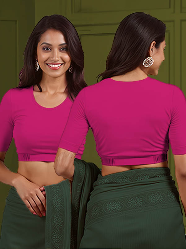 Back View plain-back-elbow-sleeves-sleeve-hot-pink-main-front-plain-front-back-plain-back