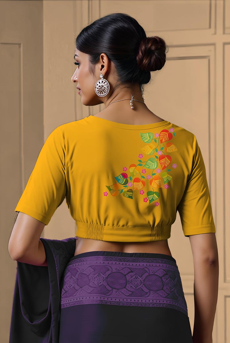 Back View plain-back-elbow-sleeves-sleeve-lemon-yellow-back-money-plant-back