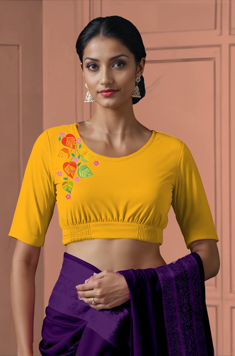 Front View plain-back-elbow-sleeves-sleeve-lemon-yellow-front-money-plant-front