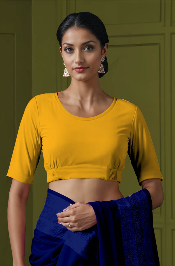 Front View plain-back-elbow-sleeves-sleeve-lemon-yellow-front-plain-front
