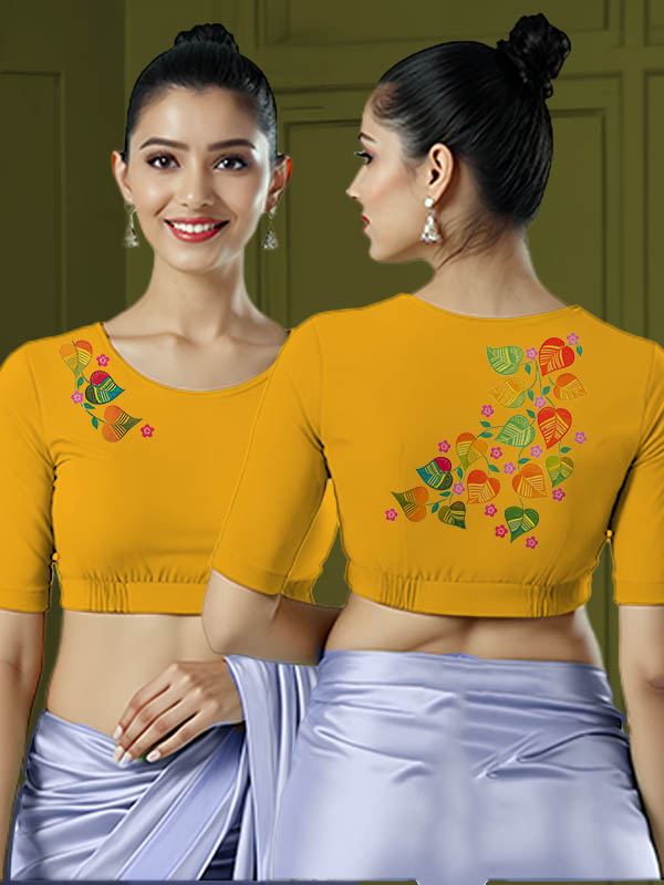Back View plain-back-elbow-sleeves-sleeve-lemon-yellow-main-front-money-plant-front-back-money-plant-back