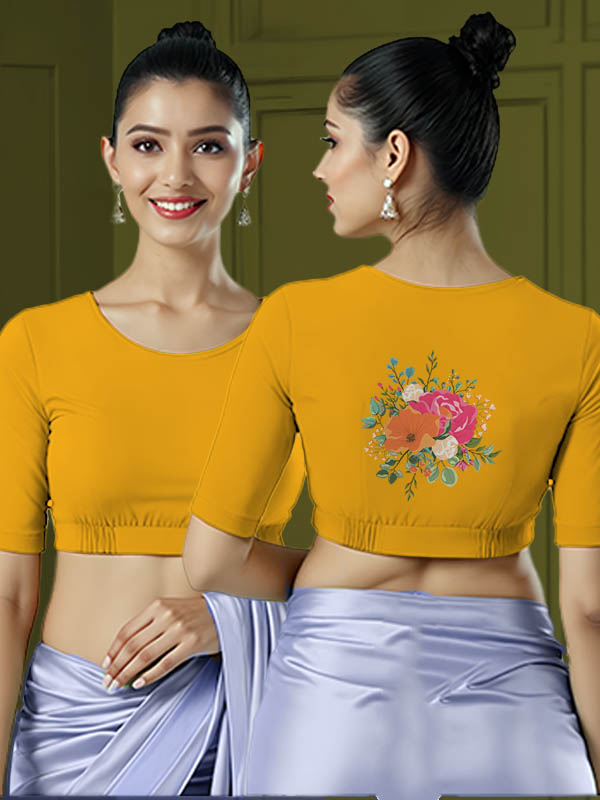 Back View plain-back-elbow-sleeves-sleeve-lemon-yellow-main-front-plain-front-back-flower-1