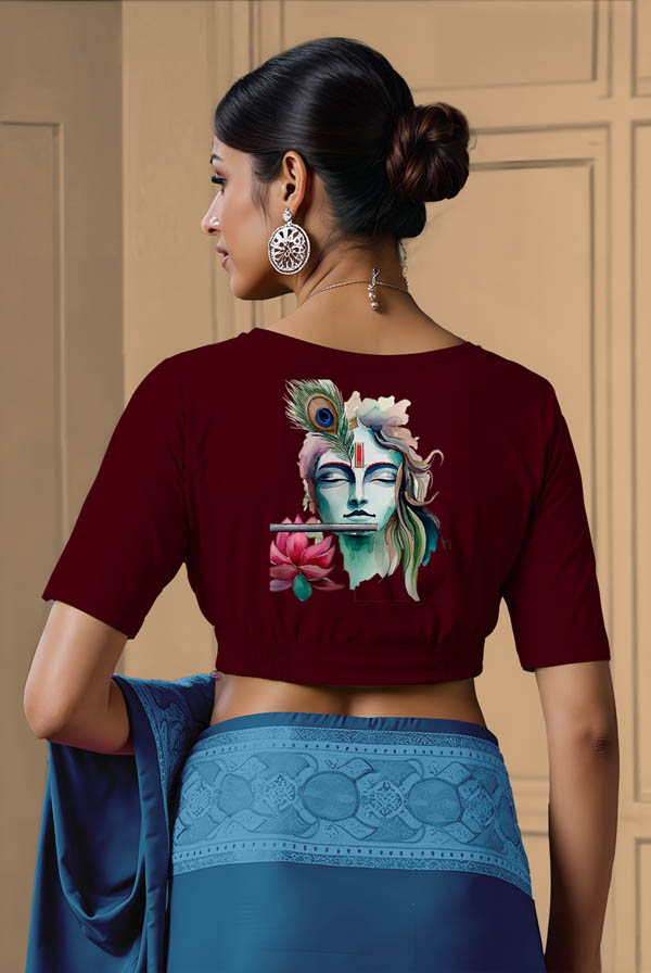 Back View plain-back-elbow-sleeves-sleeve-maroon-back-watercolour-krishna-back