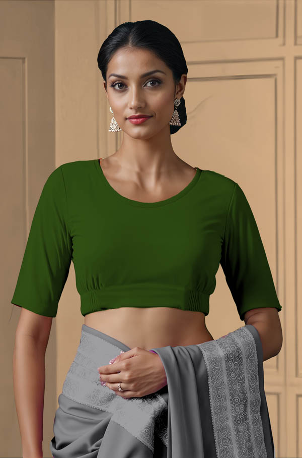 Front View plain-back-elbow-sleeves-sleeve-mehendi-green-front-plain-front