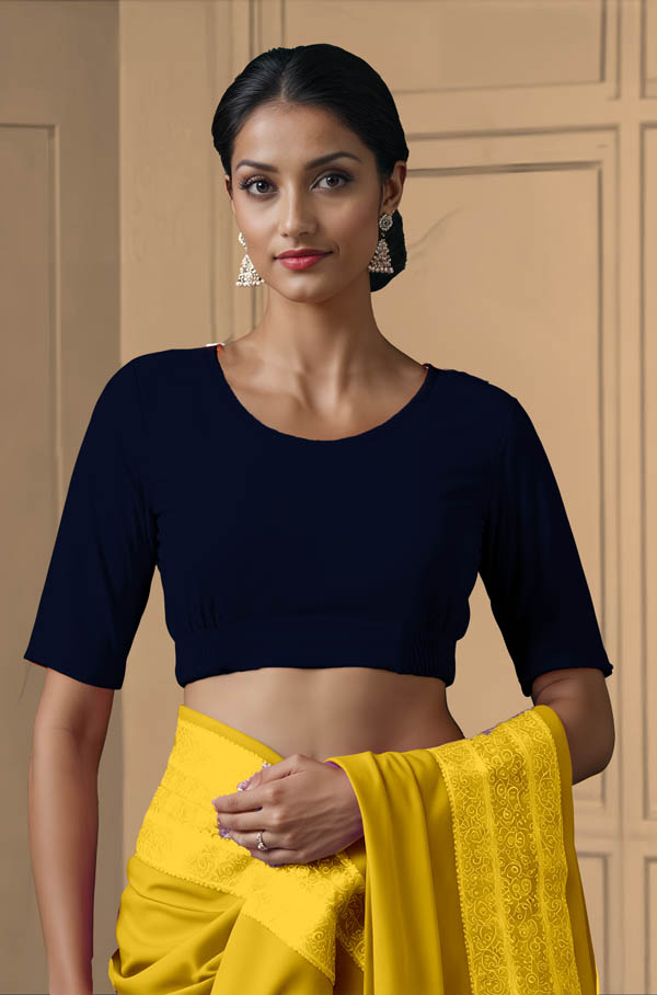 Front View plain-back-elbow-sleeves-sleeve-navy-blue-front-plain-front