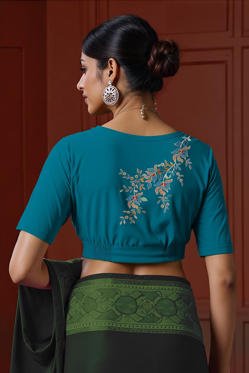 Back View plain-back-elbow-sleeves-sleeve-peacock-blue-back-blue-vine-back