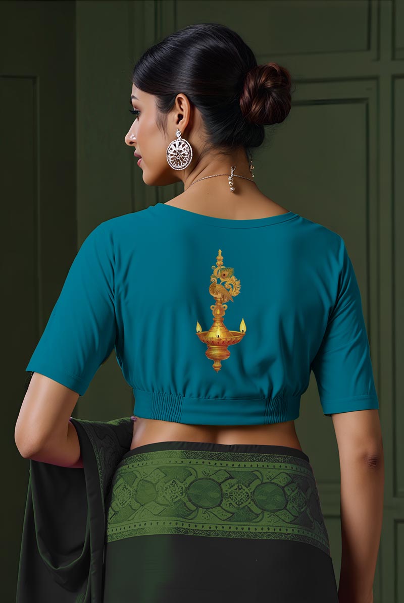 Back View plain-back-elbow-sleeves-sleeve-peacock-blue-back-diya