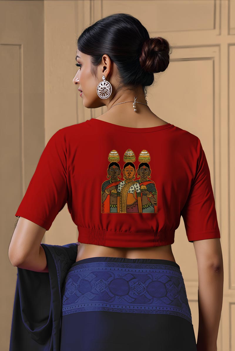 Back View plain-back-elbow-sleeves-sleeve-red-back-3-women