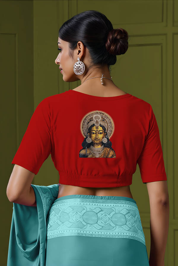 Back View plain-back-elbow-sleeves-sleeve-red-back-bronze-woman