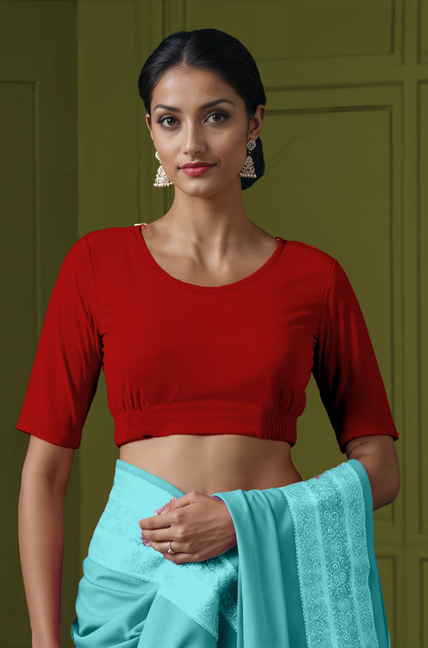 Front View plain-back-elbow-sleeves-sleeve-red-front-plain-front