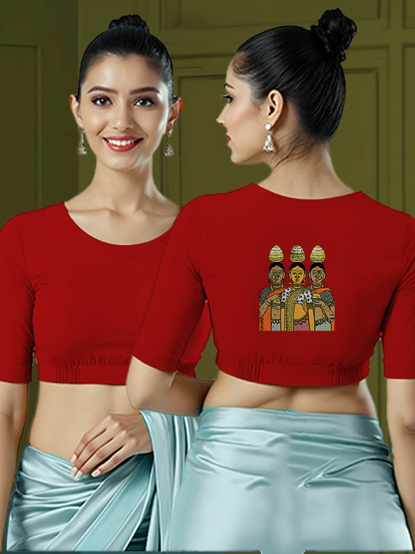 Back View plain-back-elbow-sleeves-sleeve-red-main-front-plain-front-back-3-women