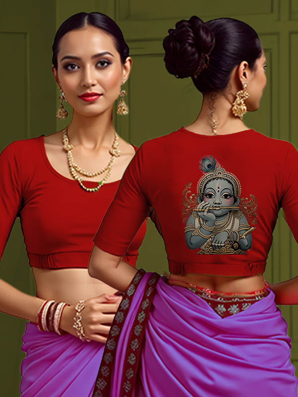 Back View plain-back-elbow-sleeves-sleeve-red-main-front-plain-front-back-baby-krishna-grey-back