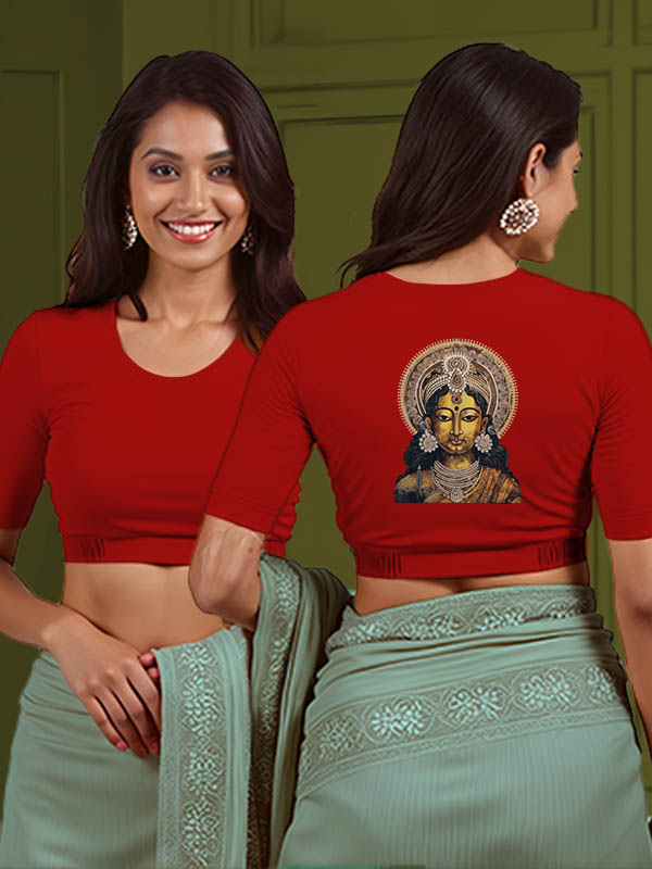 Back View plain-back-elbow-sleeves-sleeve-red-main-front-plain-front-back-bronze-woman