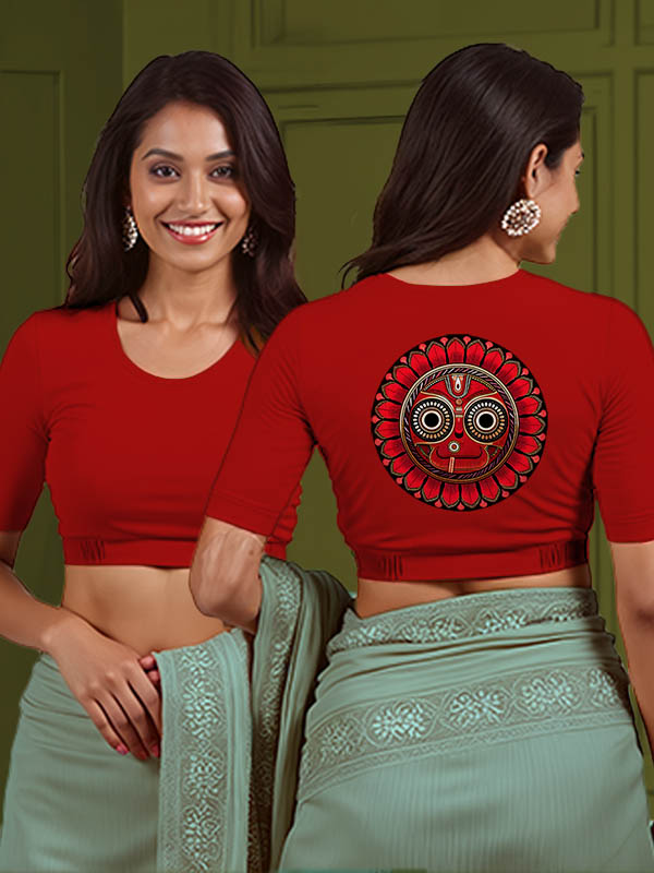 Back View plain-back-elbow-sleeves-sleeve-red-main-front-plain-front-back-lord-jagganath-mask-back